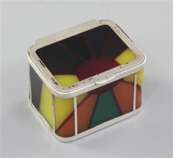 A continental white metal and phenolic snuff box, 1.75in.